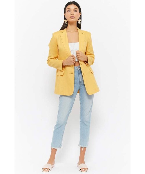 FOREVER 21（フォーエバー トゥエンティーワン）の「Forever 21 Linen Single-Breasted Blazer（テーラードジャケット・レディース・Yellow/White・Large/Small/Medium）」の3枚目の写真