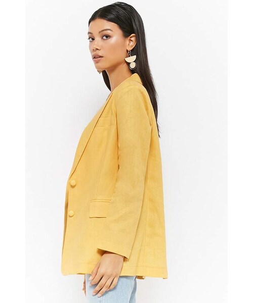 FOREVER 21（フォーエバー トゥエンティーワン）の「Forever 21 Linen Single-Breasted Blazer（テーラードジャケット・レディース・Yellow/White・Large/Small/Medium）」の9枚目の写真