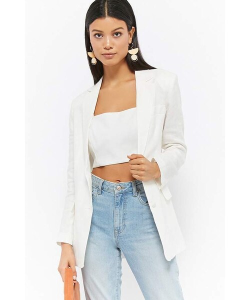 FOREVER 21（フォーエバー トゥエンティーワン）の「Forever 21 Linen Single-Breasted Blazer（テーラードジャケット・レディース・Yellow/White・Large/Small/Medium）」の2枚目の写真