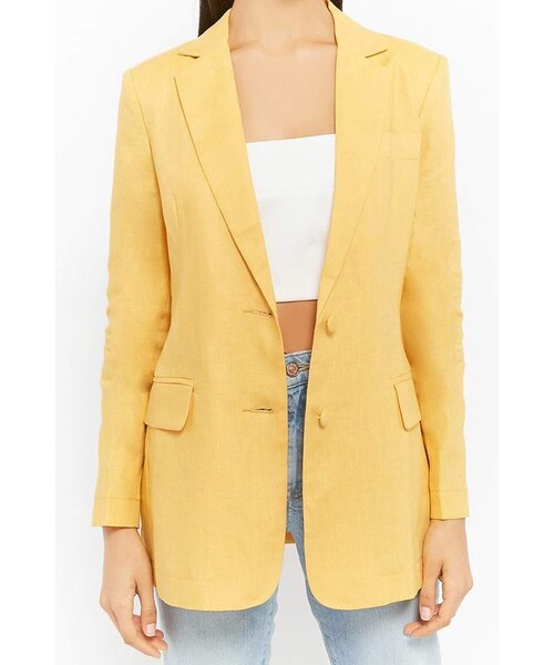 FOREVER 21（フォーエバー トゥエンティーワン）の「Forever 21 Linen Single-Breasted Blazer（テーラードジャケット・レディース・Yellow/White・Large/Small/Medium）」の4枚目の写真