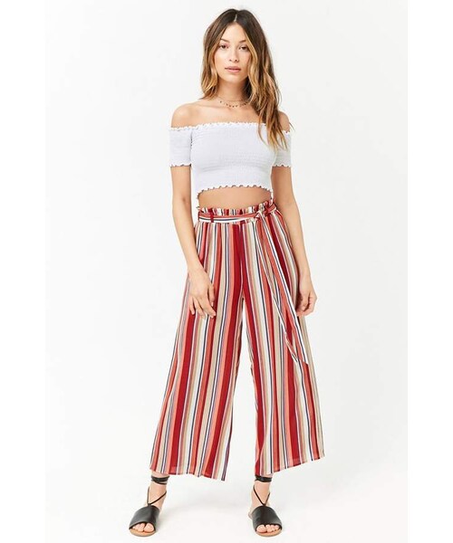 striped cropped wide leg pants