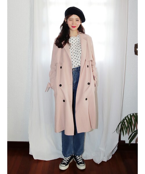 DHOLIC(ディーホリック)の「ベルトSETロングトレンチコート(トレンチコート・レディース・ピンク/ベージュ・FREE)」の1枚目の写真