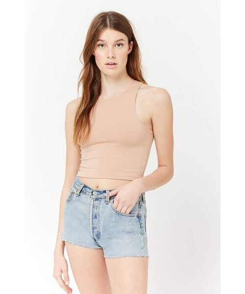 FOREVER 21（フォーエバー トゥエンティーワン）の「Forever 21 Cropped Tank Top（タンクトップ・レディース・Black/Red/Pink/Beige/White/Blue・Large/Small/Medium）」の3枚目の写真