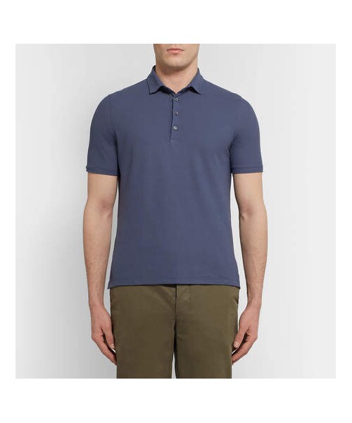 INCOTEX（インコテックス）の「Incotex Slim-Fit Cotton Polo Shirt（ポロシャツ・メンズ・Blue・It46/It48/It50/It52/It56/It54）」の2枚目の写真