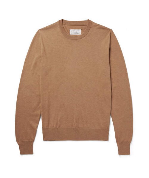 Maison Margiela(メゾンマルジェラ)の「Maison Margiela Suede Elbow-Patch Cotton And Wool-Blend Sweater(ニット/セーター・メンズ・Brown・S/M/XL/L/XXL)」の1枚目の写真
