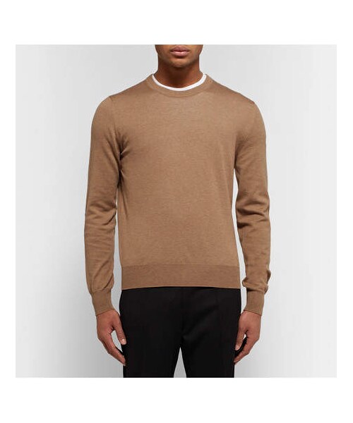 Maison Margiela(メゾンマルジェラ)の「Maison Margiela Suede Elbow-Patch Cotton And Wool-Blend Sweater(ニット/セーター・メンズ・Brown・S/M/XL/L/XXL)」の3枚目の写真