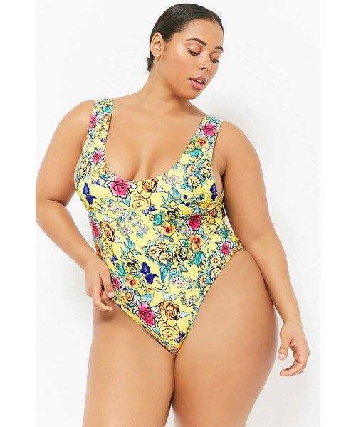 21,Forever 21 Plus Size Kulani Kinis Floral One-Piece Swimsuit - WEAR