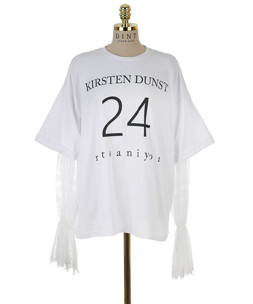 DINT(ディント)の「ダンストレタリングレーストップ(Tシャツ/カットソー・レディース・블랙/화이트/퍼플・one(44~66size))」の2枚目の写真