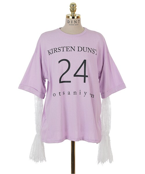 DINT(ディント)の「ダンストレタリングレーストップ(Tシャツ/カットソー・レディース・블랙/화이트/퍼플・one(44~66size))」の4枚目の写真