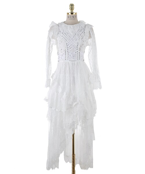 DINT(ディント)の「コルセットレースオンバルワンピース(ワンピース・レディース・화이트/블랙・one(44~66size))」の2枚目の写真