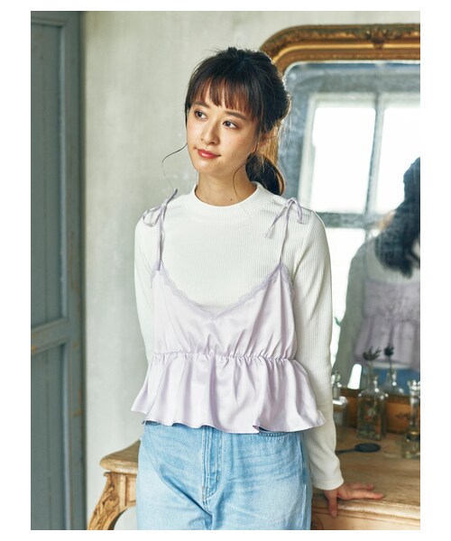 earth music&ecology（アースミュージックアンドエコロジー）の「SET2点 リブプルオーバー+キャミソール（トップス・ブラック/ミント/ラベンダー・F）」の4枚目の写真