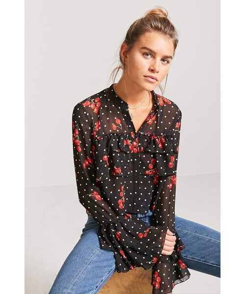 FOREVER 21(フォーエバー トゥエンティーワン)の「Forever 21 Sheer Cherry Print Shirt(シャツ/ブラウス・レディース・Red・X-large)」の3枚目の写真