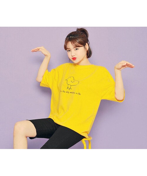 HOTPING（ホッピン）の「ヒヨコプリントTシャツ（Tシャツ/カットソー・レディース・ホワイト/ブラック/イエロー・フリーサイズ(XS-L)）」の3枚目の写真