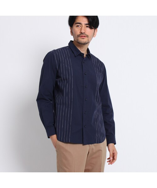 TAKEO KIKUCHI（タケオキクチ）の「カスリストライプブロッキングシャツ[メンズ シャツ]（トップス・メンズ・ベージュ(352)/ホワイト(302)/ネイビー(393)・M/L/LL）」の3枚目の写真