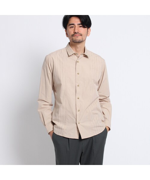 TAKEO KIKUCHI（タケオキクチ）の「カスリストライプブロッキングシャツ[メンズ シャツ]（トップス・メンズ・ベージュ(352)/ホワイト(302)/ネイビー(393)・M/L/LL）」の5枚目の写真