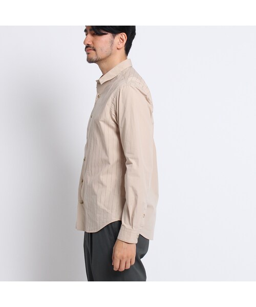 TAKEO KIKUCHI（タケオキクチ）の「カスリストライプブロッキングシャツ[メンズ シャツ]（トップス・メンズ・ベージュ(352)/ホワイト(302)/ネイビー(393)・M/L/LL）」の6枚目の写真