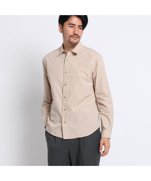 TAKEO KIKUCHI（タケオキクチ）の「カスリストライプブロッキングシャツ[メンズ シャツ]（トップス・メンズ・ベージュ(352)/ホワイト(302)/ネイビー(393)・M/L/LL）」の12枚目の写真