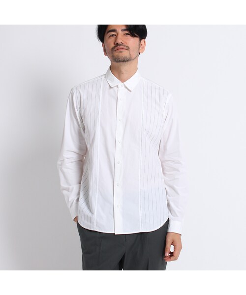 TAKEO KIKUCHI（タケオキクチ）の「カスリストライプブロッキングシャツ[メンズ シャツ]（トップス・メンズ・ベージュ(352)/ホワイト(302)/ネイビー(393)・M/L/LL）」の2枚目の写真