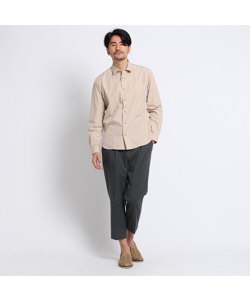 TAKEO KIKUCHI（タケオキクチ）の「カスリストライプブロッキングシャツ[メンズ シャツ]（トップス・メンズ・ベージュ(352)/ホワイト(302)/ネイビー(393)・M/L/LL）」の11枚目の写真