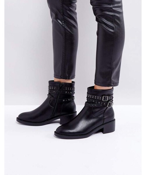 studded flat ankle boots