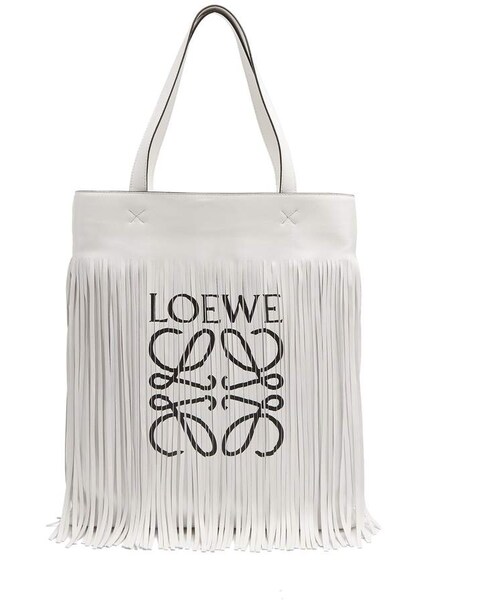 トートバッグ LOEWE Loewe x Paula Print Tote in White LOEWE(ロエベ)の「LOEWE Paula logo-print fringe tote