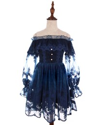Bobon21 | オフショルレースチュールドレス-全２色-(ドレス)