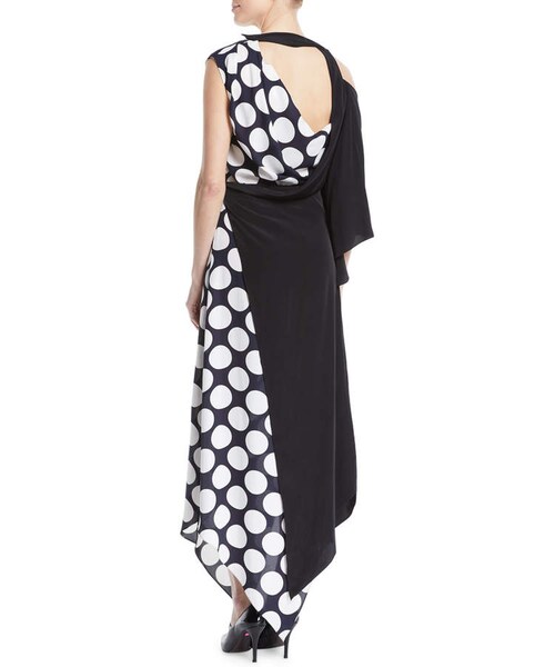 Awake（-）の「A.W.A.K.E. V-Neck Draped One-Sleeve Asymmetric Polka-Dot Cocktail Dress（ワンピース・レディース・White・42 Fr (10 Us)/38 Fr (6 Us)/40 Fr (8 Us)/36 Fr (4 Us)）」の3枚目の写真