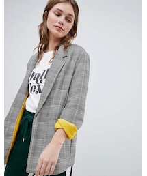 Bershka | Bershka contrast blazer in multi check(テーラードジャケット)