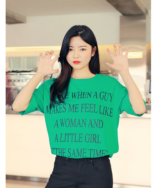 HOTPING（ホッピン）の「英字メッセージTシャツ（Tシャツ/カットソー・レディース・マスタード/グリーン/ブラック/ホワイト・フリーサイズ(XS-L)）」の4枚目の写真