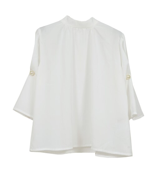 STYLEBLOCK（スタイルブロック）の「シフォンジョーゼットパール釦スタンドカラーブラウス（シャツ/ブラウス・レディース・ホワイト/ライトベージュ/ブルー/ブラック・M）」の2枚目の写真