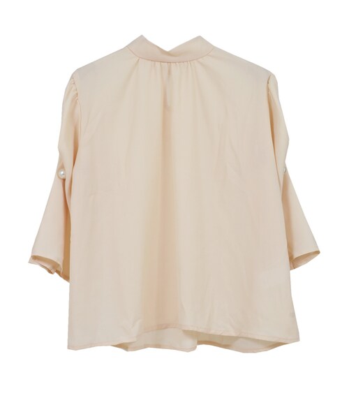 STYLEBLOCK（スタイルブロック）の「シフォンジョーゼットパール釦スタンドカラーブラウス（シャツ/ブラウス・レディース・ホワイト/ライトベージュ/ブルー/ブラック・M）」の3枚目の写真