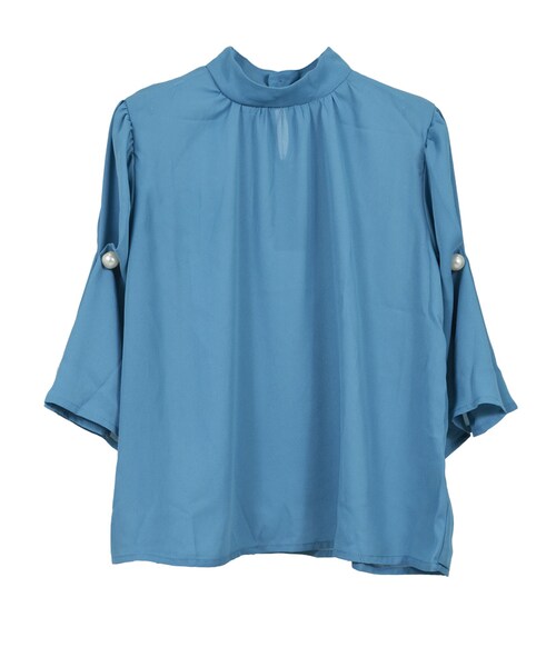 STYLEBLOCK（スタイルブロック）の「シフォンジョーゼットパール釦スタンドカラーブラウス（シャツ/ブラウス・レディース・ホワイト/ライトベージュ/ブルー/ブラック・M）」の4枚目の写真