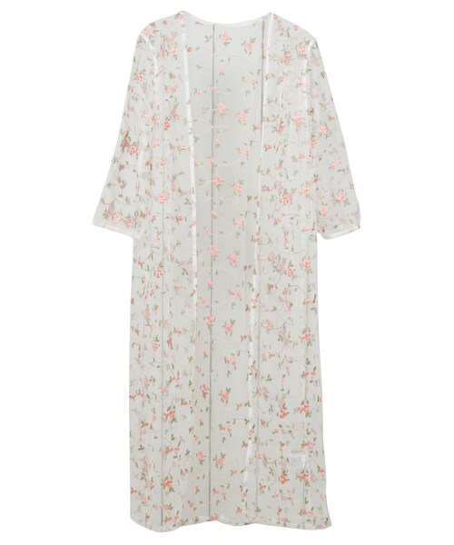 STYLEBLOCK（スタイルブロック）の「チュール花柄単色刺繍ロングガウン（カーディガン/ボレロ・レディース・ホワイト/アイボリー/ネイビー/ブラック・M）」の3枚目の写真