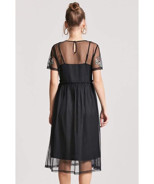 FOREVER 21(フォーエバー トゥエンティーワン)の「Forever 21 Embroidered Sheer Mesh Dress(ワンピース・レディース・Black・Large/Small/Medium)」の4枚目の写真