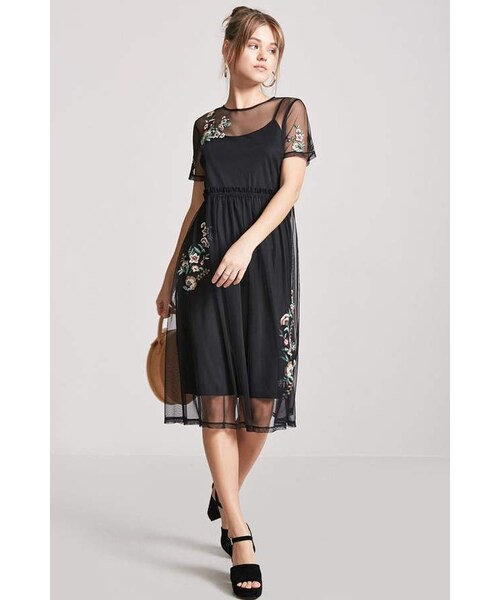 FOREVER 21(フォーエバー トゥエンティーワン)の「Forever 21 Embroidered Sheer Mesh Dress(ワンピース・レディース・Black・Large/Small/Medium)」の2枚目の写真