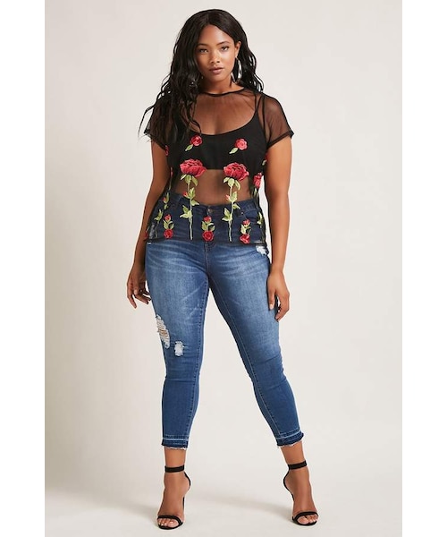 FOREVER 21（フォーエバー トゥエンティーワン）の「Forever 21 Plus Size Sheer Mesh Top（トップス・レディース・Black・1x）」の4枚目の写真
