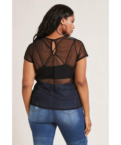 FOREVER 21（フォーエバー トゥエンティーワン）の「Forever 21 Plus Size Sheer Mesh Top（トップス・レディース・Black・1x）」の2枚目の写真