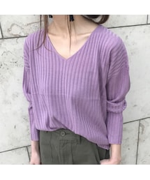 copine | 大好評！再入荷！リブ編みVネックスプリングニットトップス（4color）【クリックポスト対象商品】(Tシャツ/カットソー)