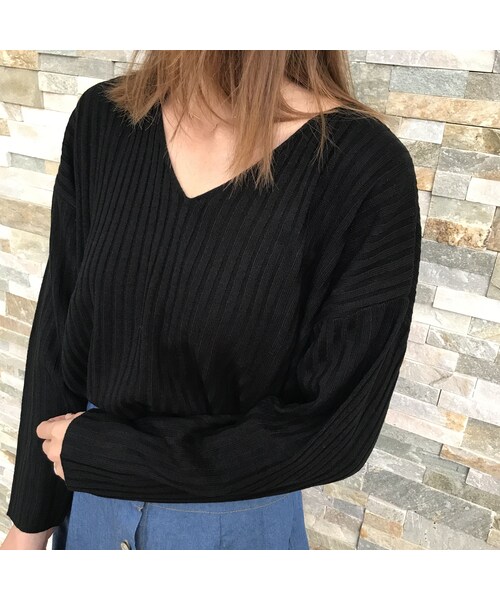 copine(コピン)の「大好評!再入荷!リブ編みVネックスプリングニットトップス(4color)【クリックポスト対象商品】(Tシャツ/カットソー・レディース・その他)」の3枚目の写真