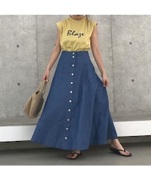 copine | 大好評！再入荷！前開きフレアシルエットロングデニムスカート【クリックポスト対象商品】(デニムスカート)