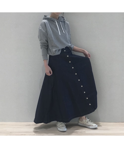 copine(コピン)の「大好評!再入荷!前開きフレアシルエットロングデニムスカート【クリックポスト対象商品】(デニムスカート・レディース・その他)」の8枚目の写真
