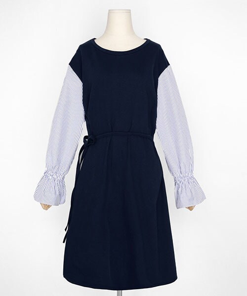 DHOLIC(ディーホリック)の「ストライプスリーブワンピース(ワンピース・レディース・ベージュ/ブラック/パープル・FREE)」の2枚目の写真