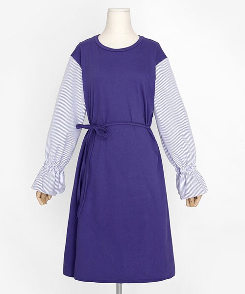 DHOLIC(ディーホリック)の「ストライプスリーブワンピース(ワンピース・レディース・ベージュ/ブラック/パープル・FREE)」の3枚目の写真