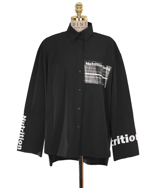 DINT(ディント)の「ワイドスリーブレタリングシャツ(シャツ/ブラウス・レディース・화이트/블랙・one(44~66size))」の3枚目の写真