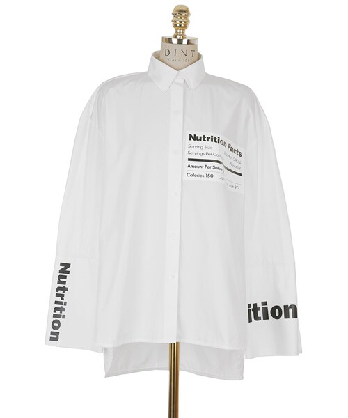 DINT(ディント)の「ワイドスリーブレタリングシャツ(シャツ/ブラウス・レディース・화이트/블랙・one(44~66size))」の2枚目の写真