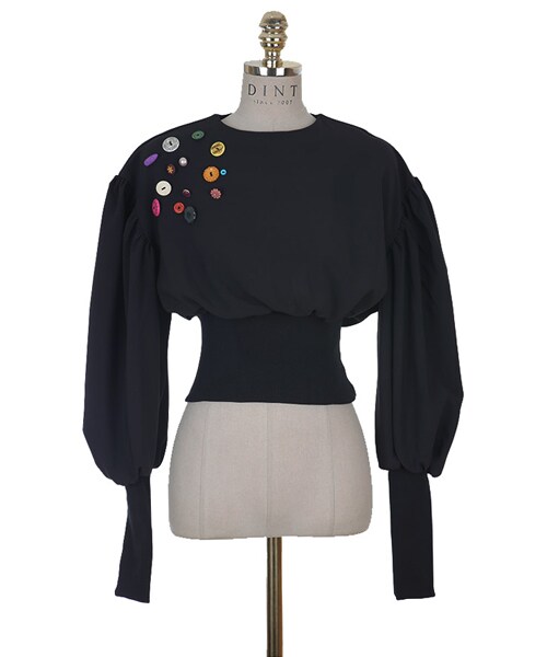 DINT（ディント）の「ルにカラートリミングバルンブラウス（シャツ/ブラウス・レディース・블랙・one(44~66size)）」の2枚目の写真