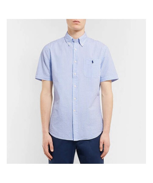POLO RALPH LAUREN（ポロ ラルフ ローレン）の「Polo Ralph Lauren Slim-Fit Button-Down Collar Striped Cotton-Seersucker Shirt（シャツ/ブラウス・メンズ・Blue・S/M/XL/L/XXL）」の2枚目の写真