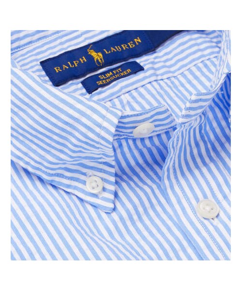 POLO RALPH LAUREN（ポロ ラルフ ローレン）の「Polo Ralph Lauren Slim-Fit Button-Down Collar Striped Cotton-Seersucker Shirt（シャツ/ブラウス・メンズ・Blue・S/M/XL/L/XXL）」の4枚目の写真
