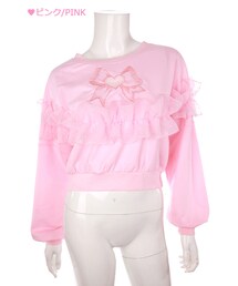 Bobon21 | リボンハートくり抜きフリルトップス-全２色-(スウェット)