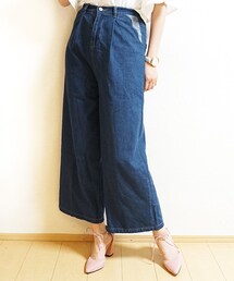 Tiffee SELECT | スカラップポケット配色タックデニムワイドパンツ(デニムパンツ)